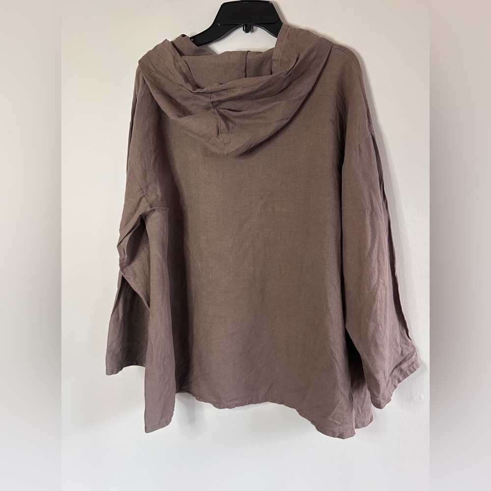 BRYN WALKER Brown 100% Linen Tunic Hoodie Oversized Lagenlook Art Wear Boho | M - Picture 11 of 14
